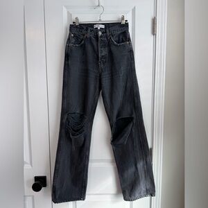 RE/DONE Originals High Rise Button Fly Loose Washed Black With Rips Denim Sz 23